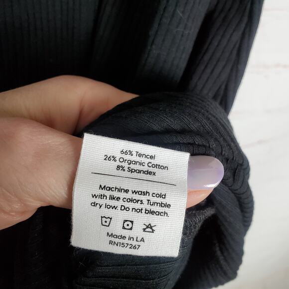 NEW Mate The Label Tencel Rib Short Sleeve Midi Dress XL Black Side Slit Stretch - Picture 10 of 12